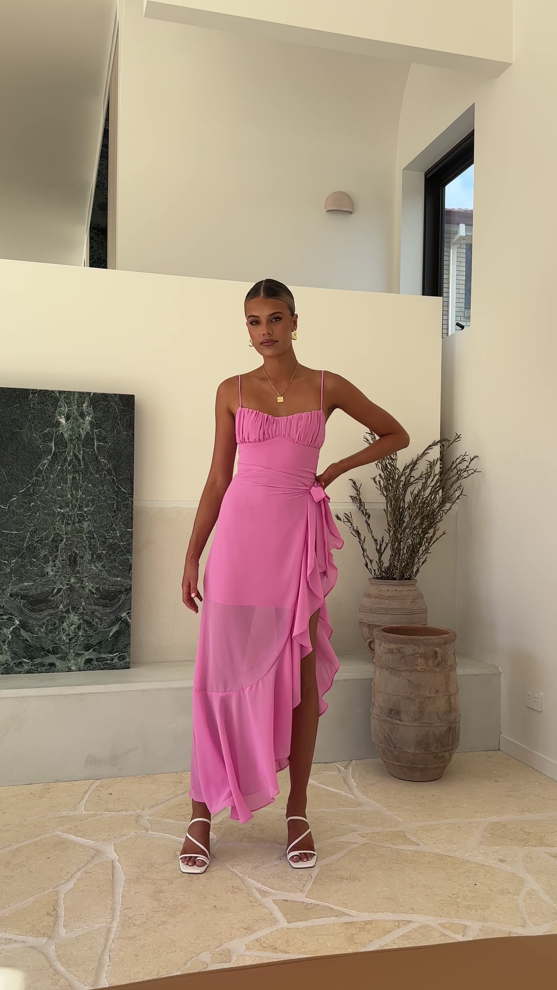 Load video: Caliste Midi Dress - Pink - Billy J