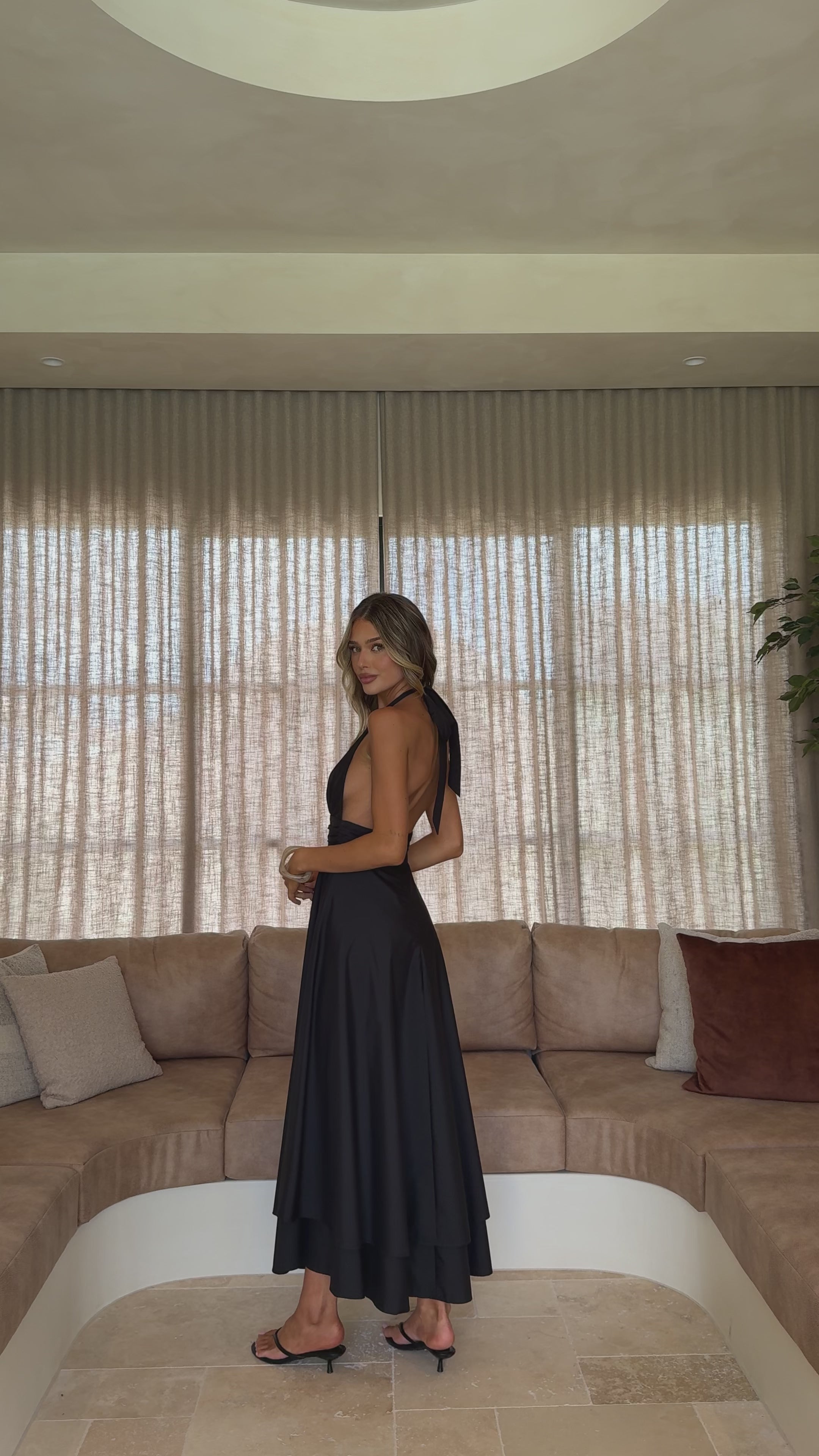 Load video: Kathy Halter Neck Maxi Dress - Black - Billy J