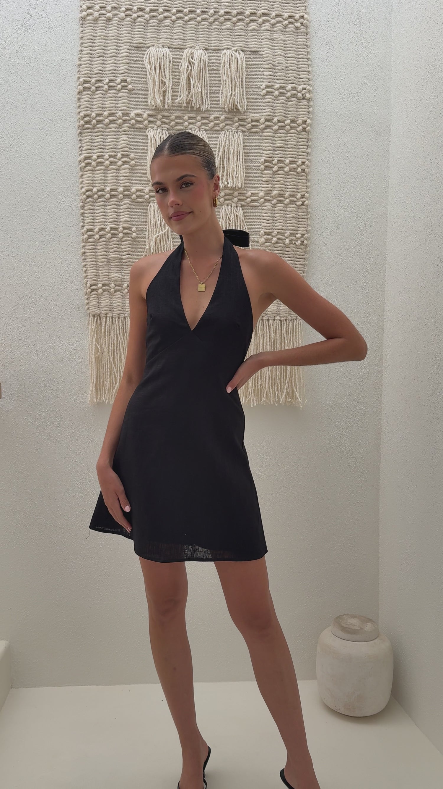 Wenona Halter Neck Mini Dress - Black - Billy J