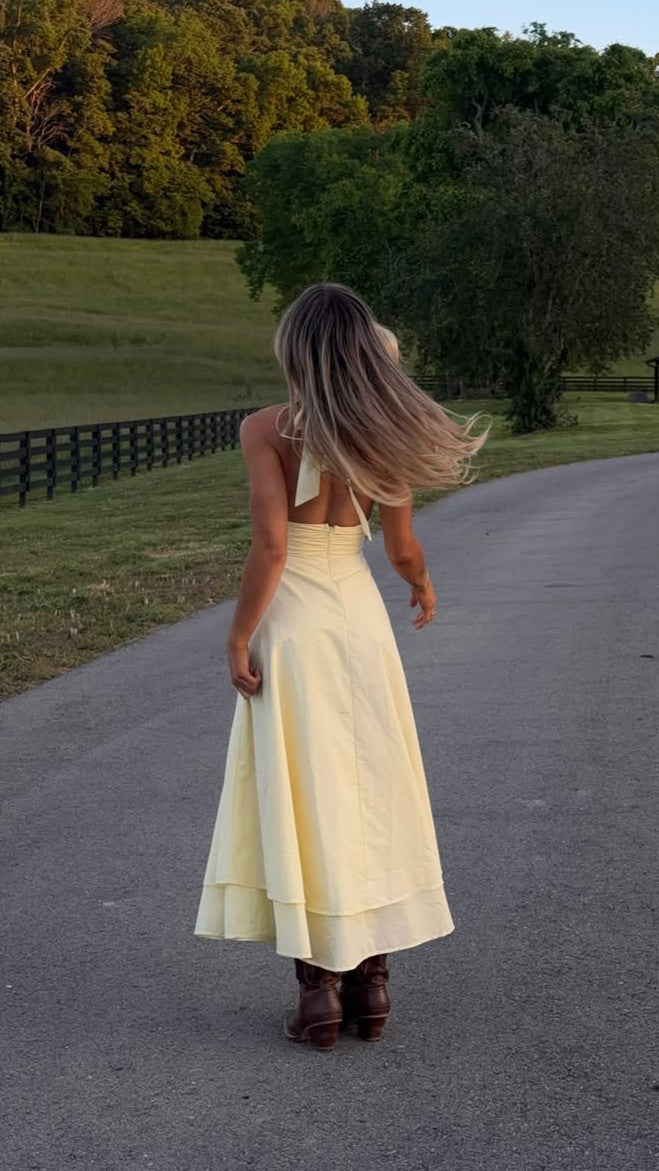 Kathy Halter Neck Maxi Dress - Lemon - Billy J
