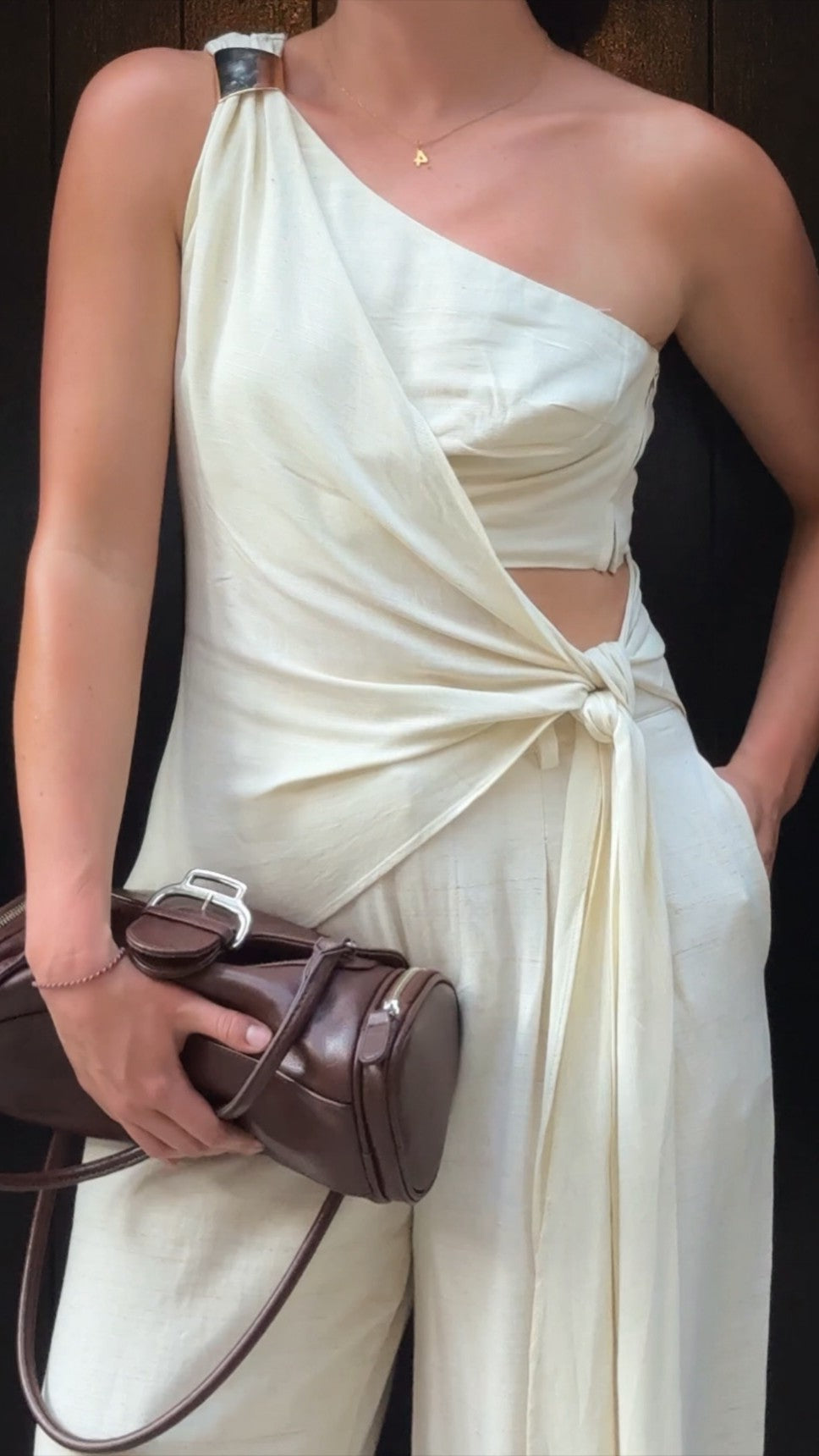 Leela One Shoulder Top and Pants Set - Beige - Billy J