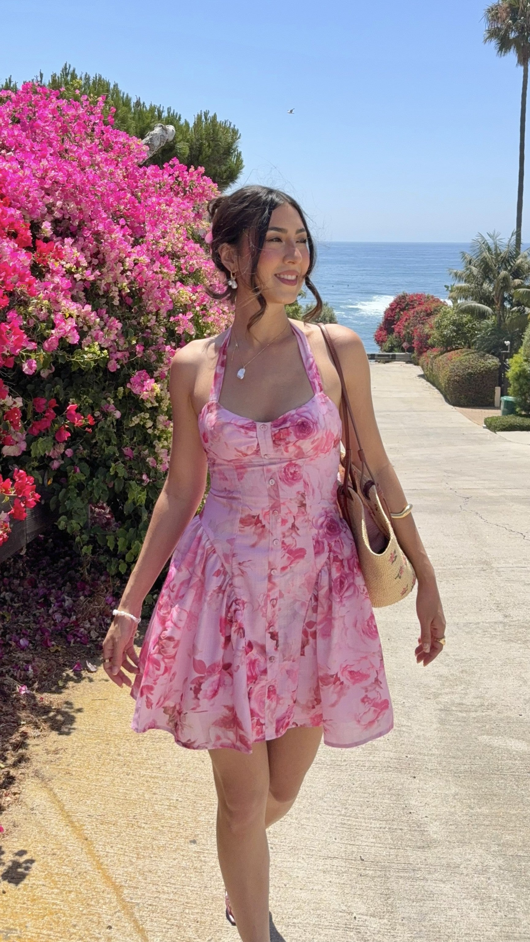 Mabel Mini Dress - Pink Floral - Billy J