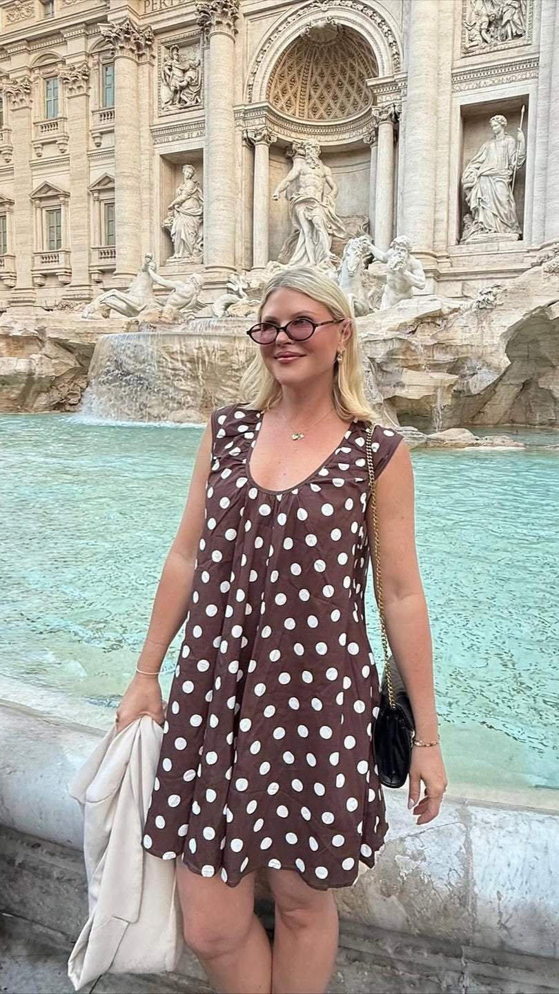 Vanessa Oversized Mini Dress - Brown Polka - Billy J