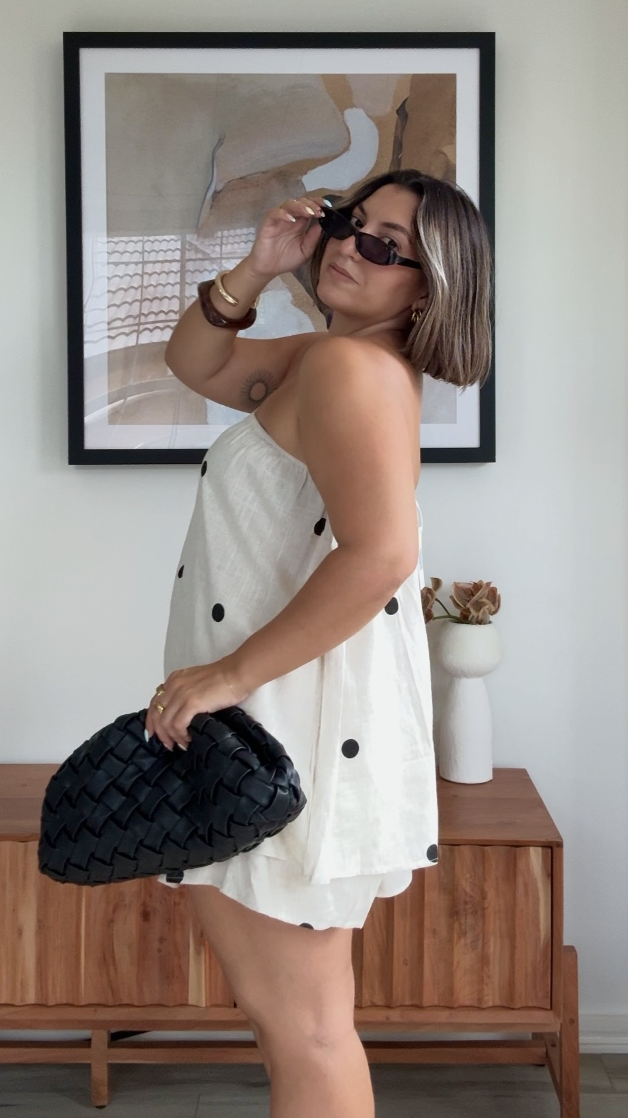 Calliope Strapless Top and Shorts Set - Oat/Black Polka Dot - Billy J