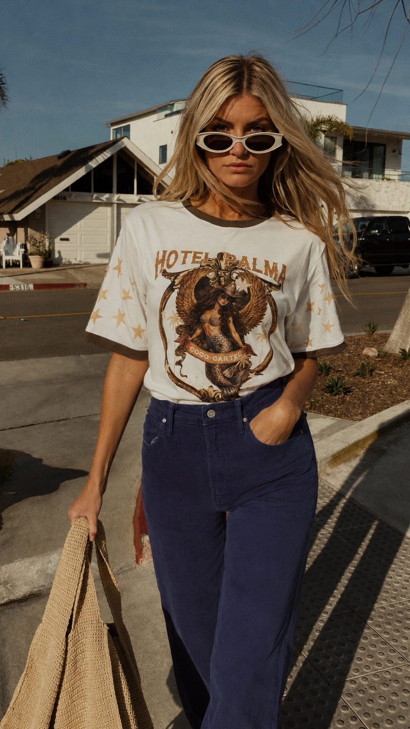 Hotel Palma T-Shirt - White/Chocolate - Billy J