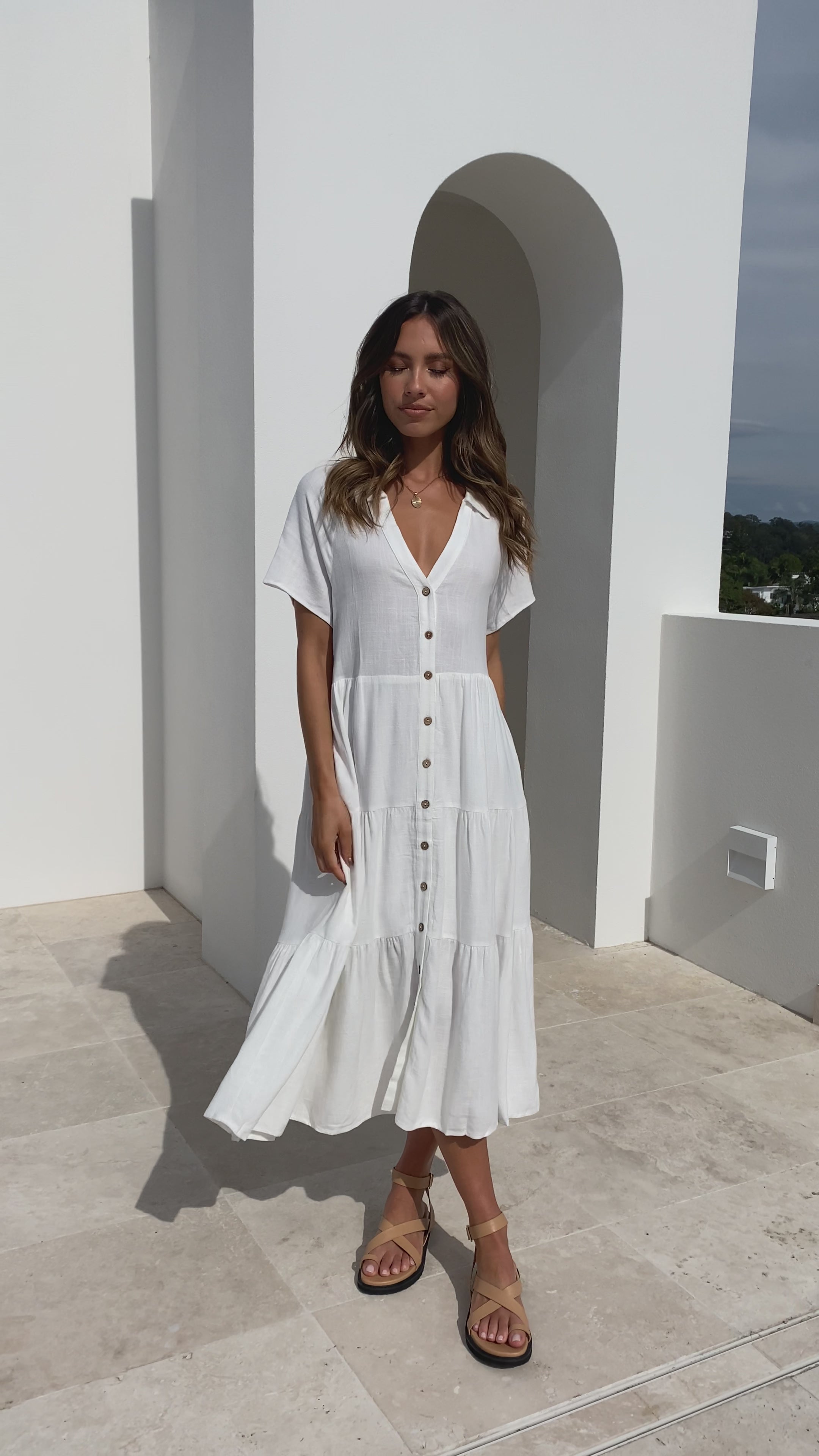 Load video: Kimberly Midi Dress - White - Billy J