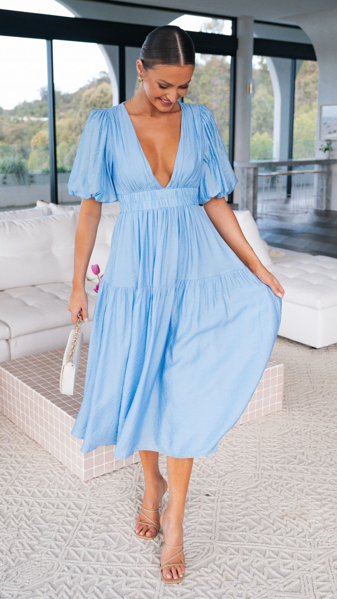 casual blue midi dress Erin Plus Size Modest Dresses line skirt Graduation Party Dresses Suggested Age:6T