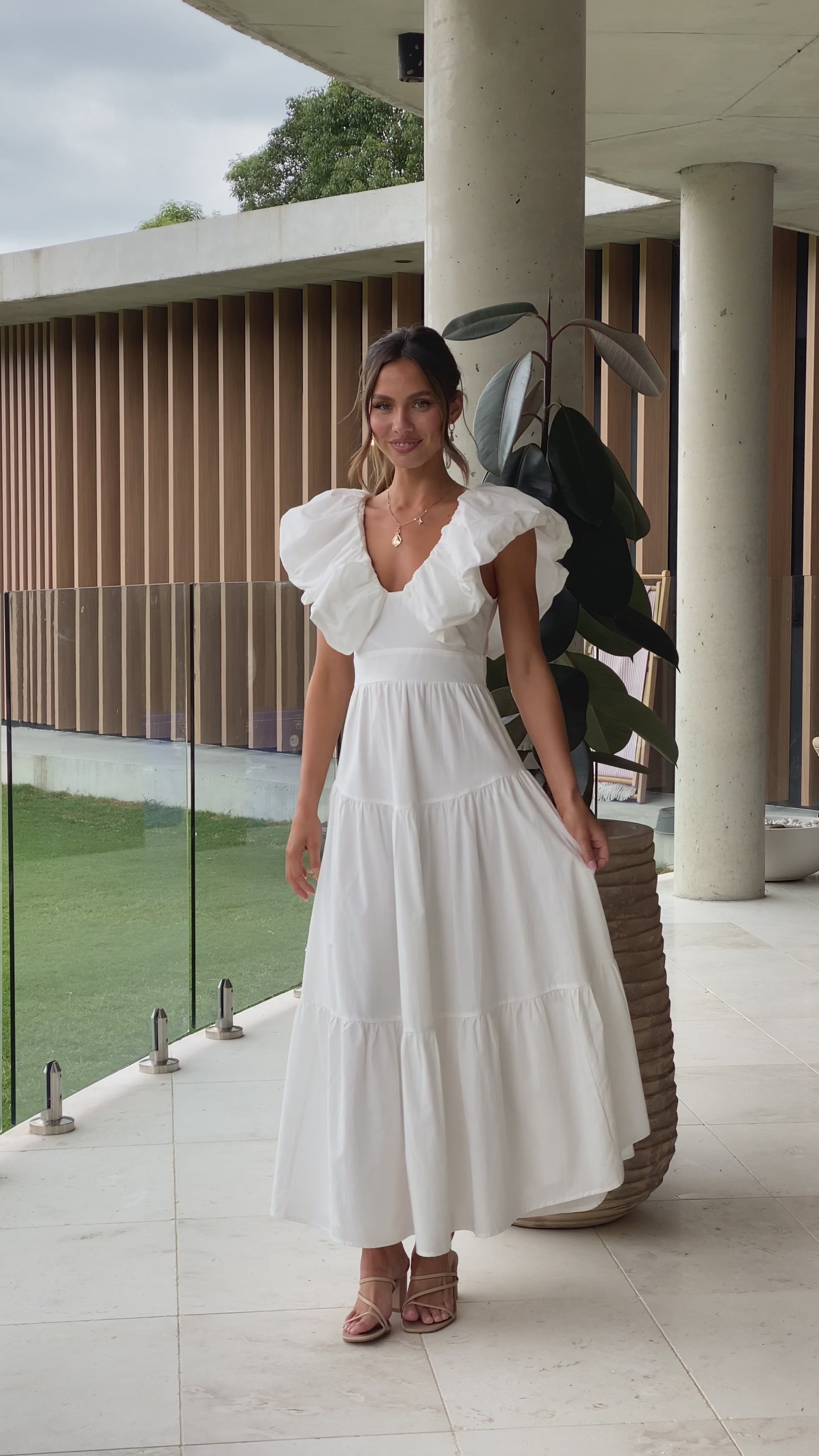 Load video: Emma Maxi Dress - White - Billy J