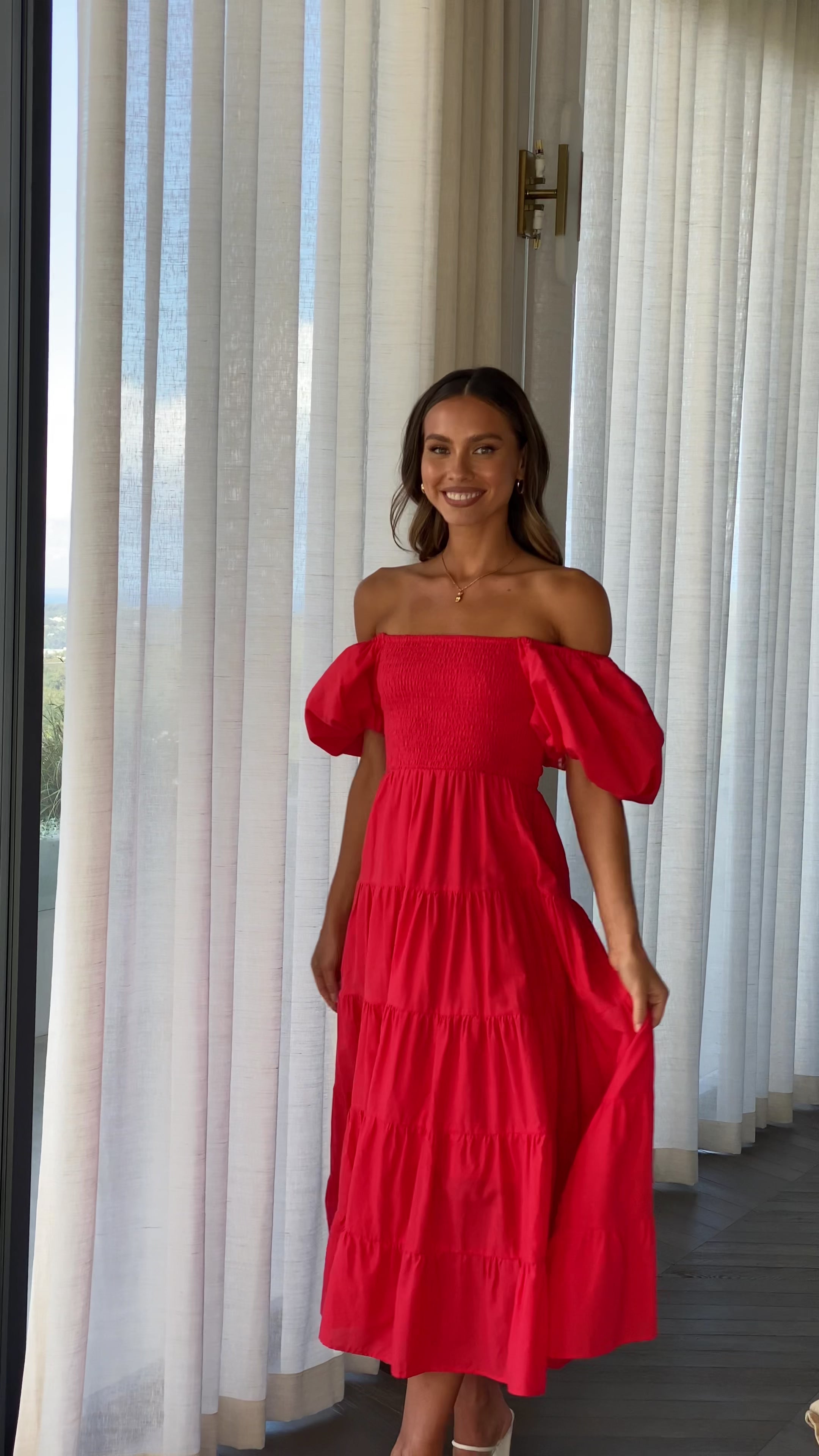 Load video: Chyna Midi Dress - Red - Billy J