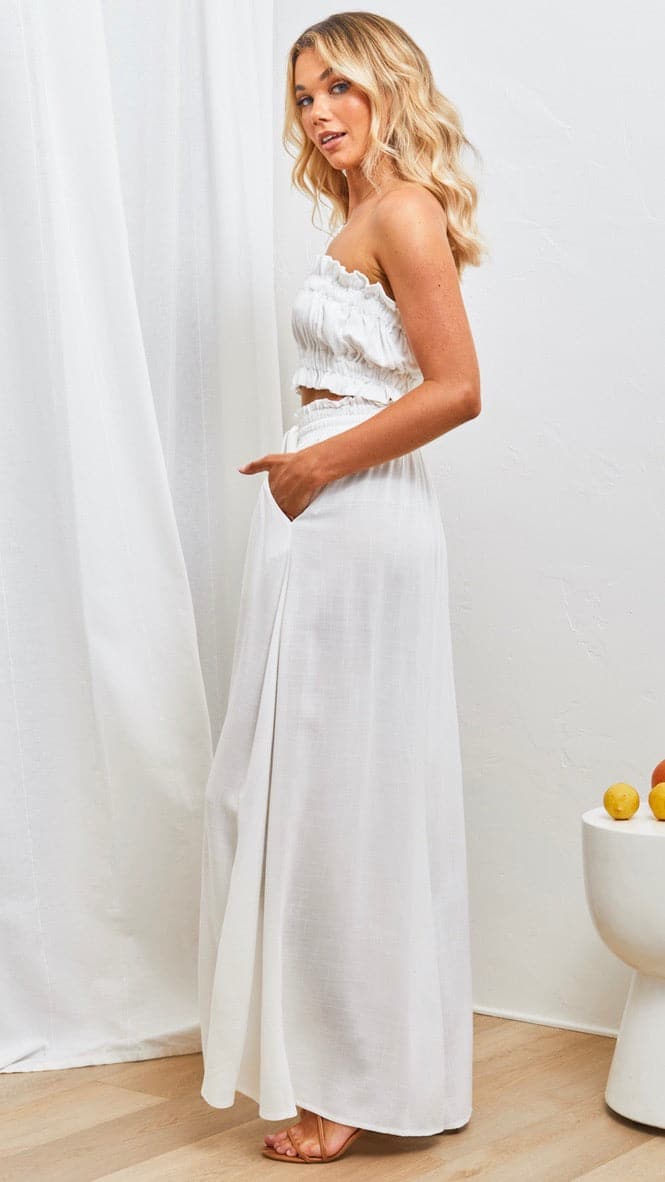 Avery Wide Leg Pants - White - Billy J