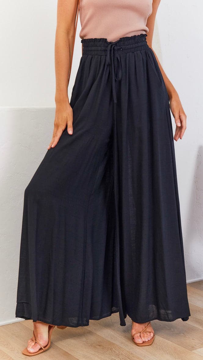 Avery Wide Leg Pants - Black - Billy J