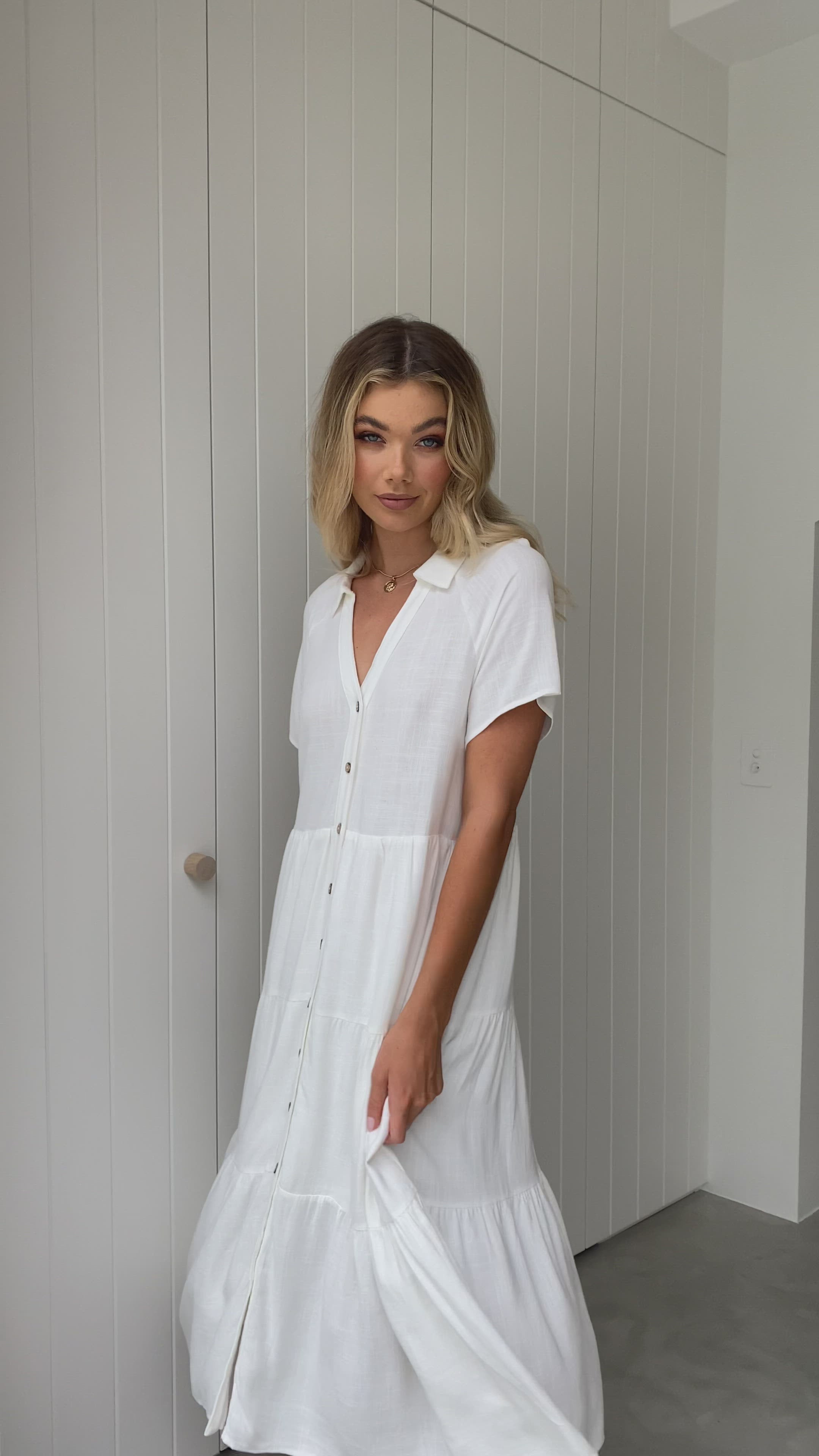 Load video: Kimberly Midi Dress - White - Billy J