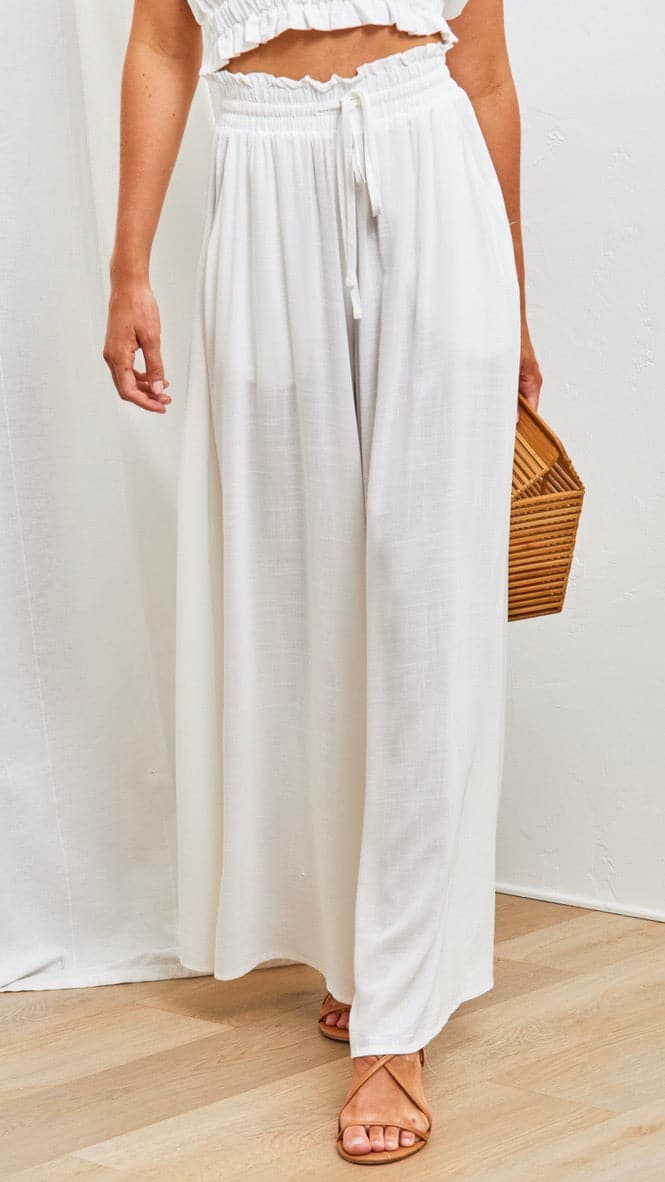 Avery Wide Leg Pants - White - Billy J