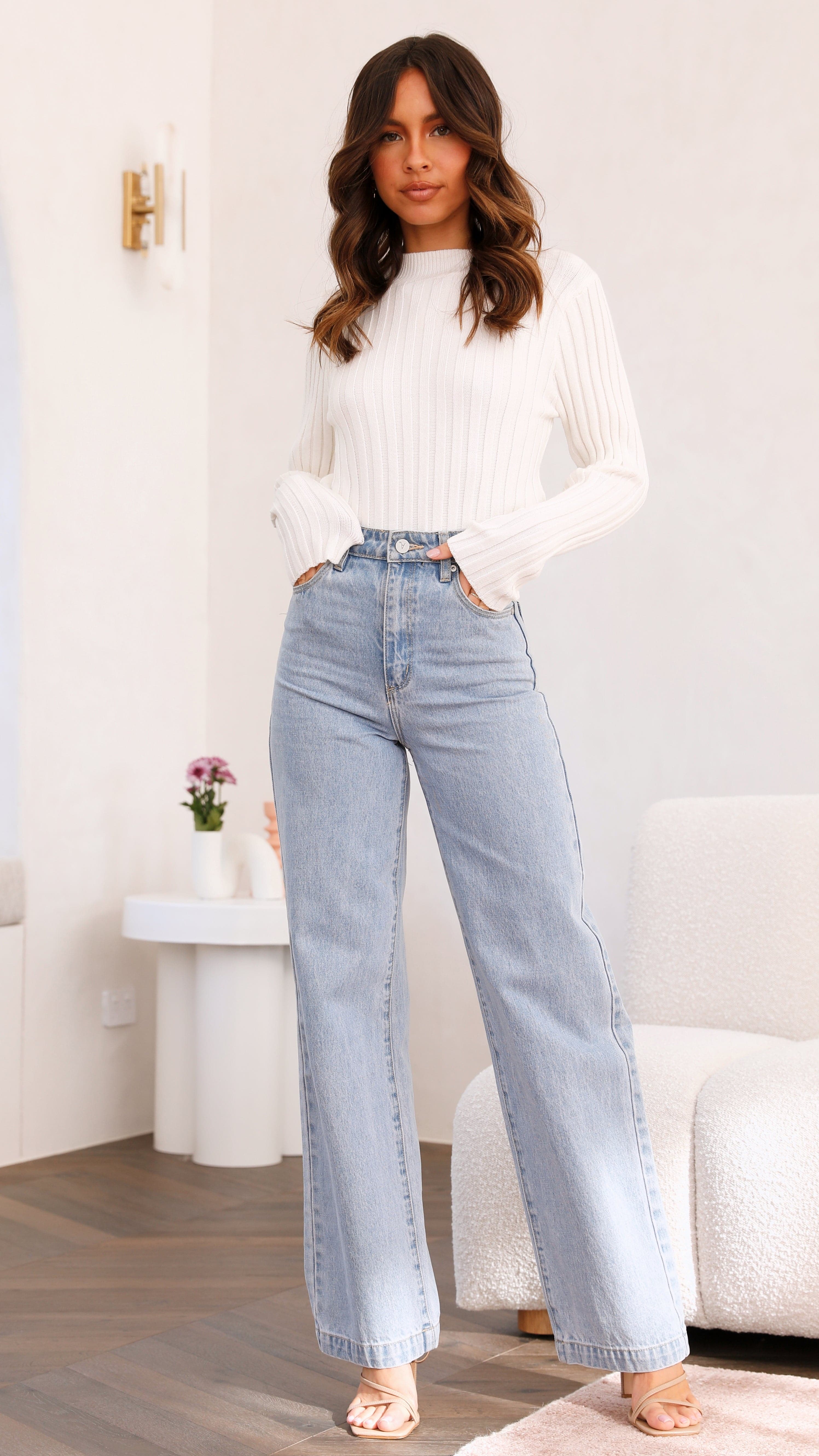 Imogen Long Sleeve Knit Crop - White - Billy J