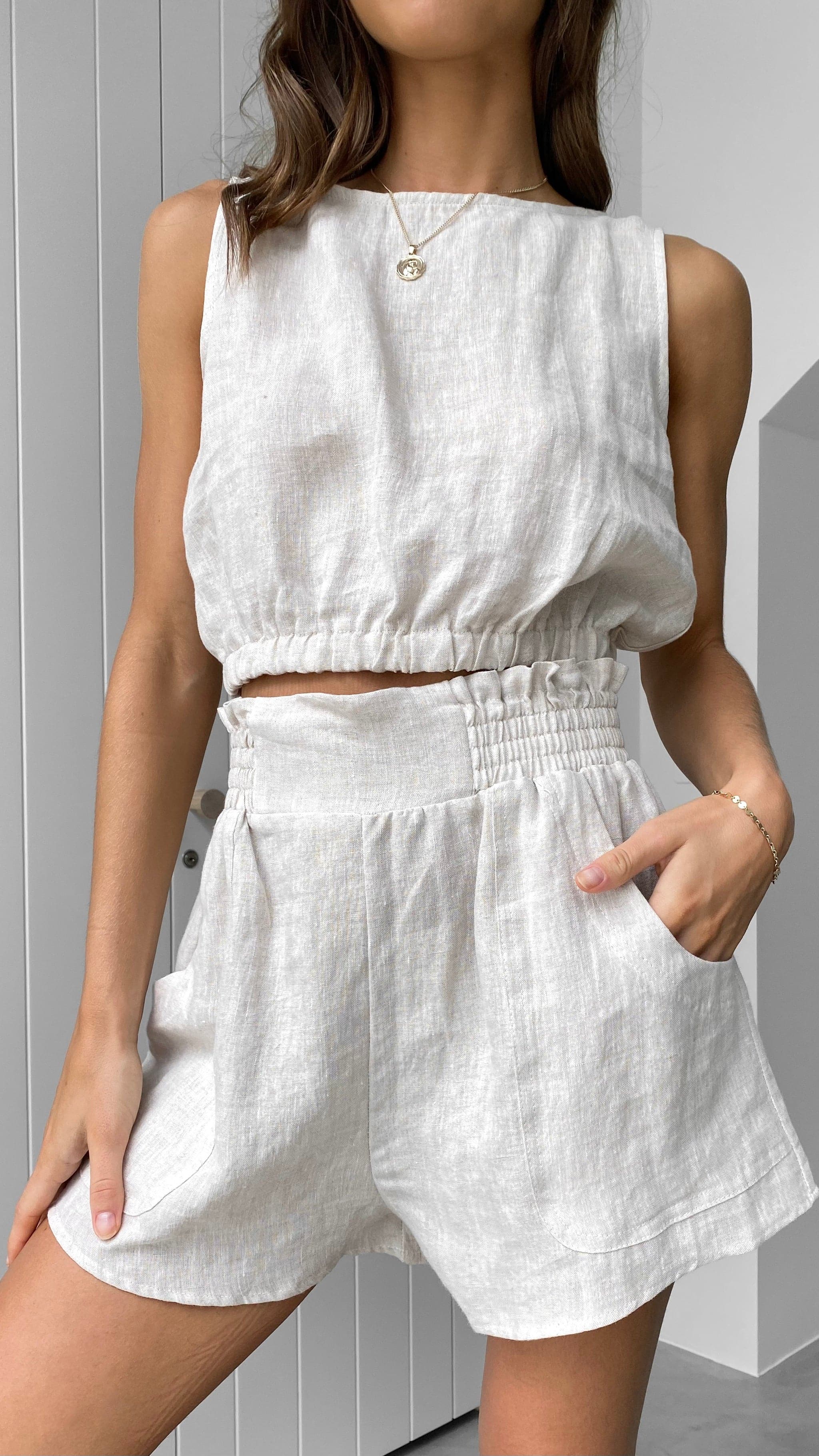 Aimee Linen Top - Oat - Billy J