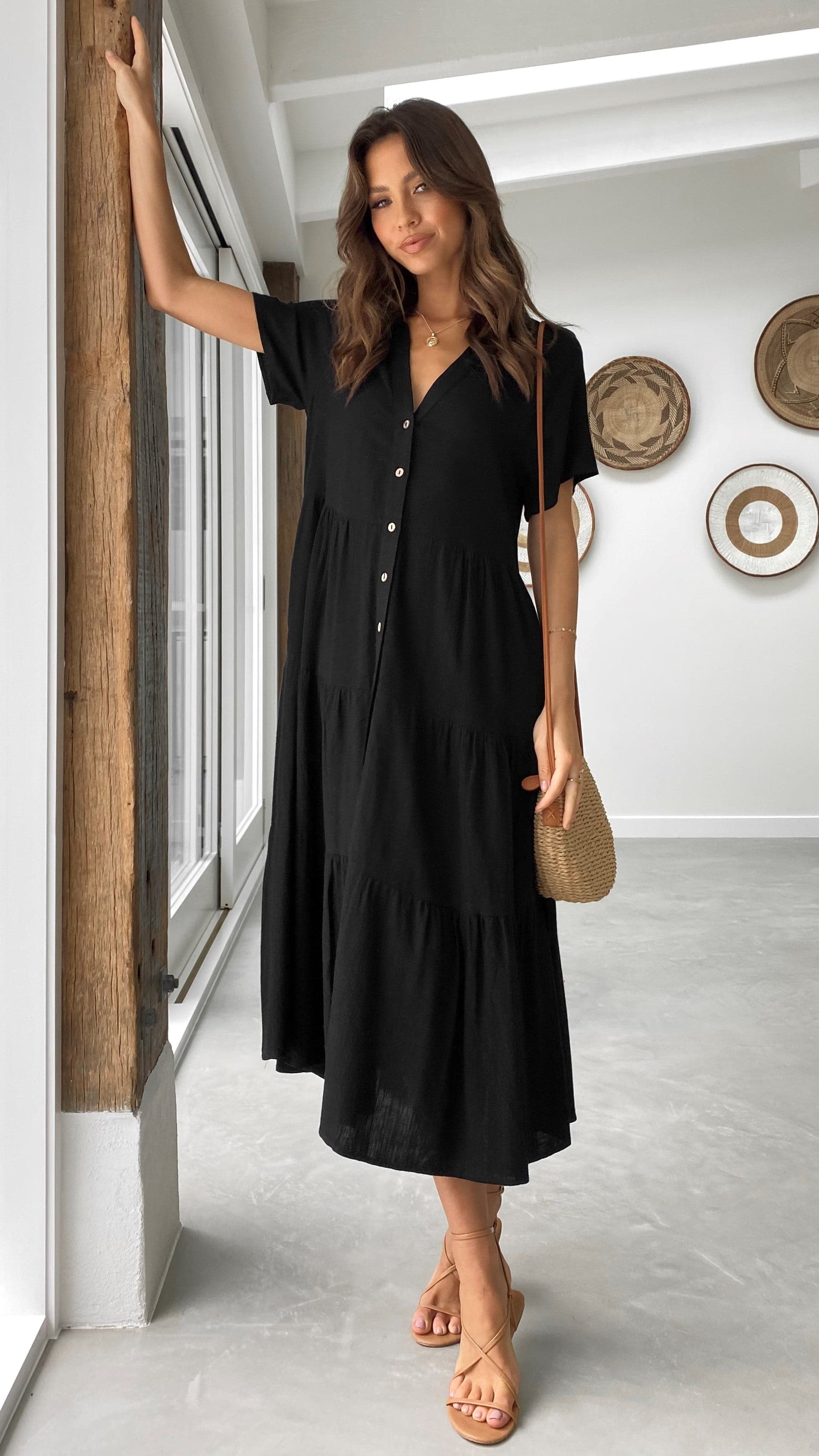 Kimberly Midi Dress - Black - Billy J