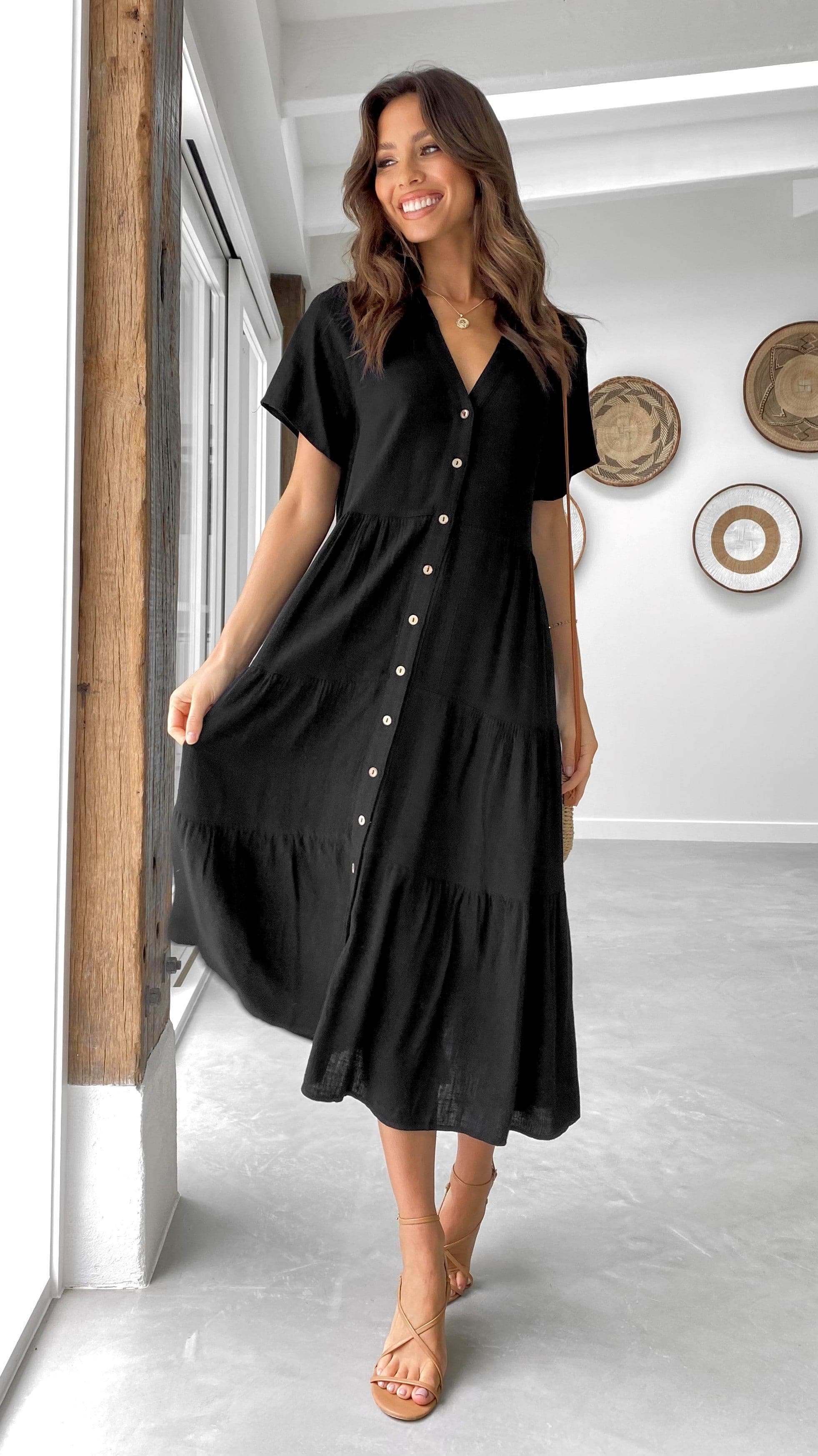 Kimberly Midi Dress - Black - Billy J
